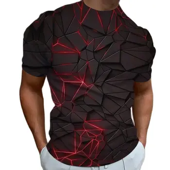 Забавная футболка с 3D-принтом с геометрическим рисунком, мужская модная тенденция, винтажная одежда, футболки в стиле уличного панка, футболки оверсайз с коротким рукавом