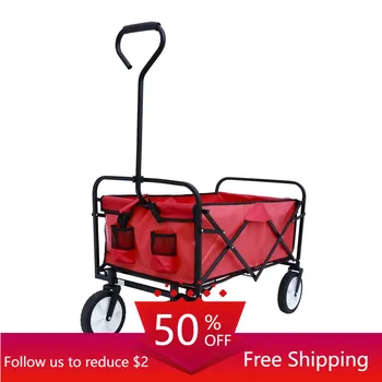 Красная тележка, складной фургон, Садовая тележка для покупок, Пляжная тележка на колесах, организация домашнего хранения