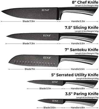 Набор кухонных ножей из 5 предметов [прочный и острый], цельнометаллический набор поварских ножей с ножнами и подарочной коробкой, высококачественная немецкая нержавеющая сталь