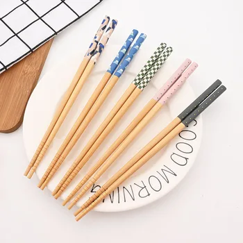 Противоскользящий Бамбуковый набор ручной работы, 5 пар, Многоразовые палочки для еды из натурального дерева в японском стиле, Набор многоцветных деревянных палочек для еды