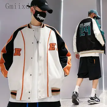 Пальто в американской бейсбольной форме в стиле ретро, красивый топ в стиле хип-хоп, лоскутное шитье, Свободная контрастная куртка-бомбер с вышивкой