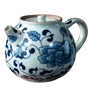 Ретро декор Сине-белая фарфоровая ручка для чайника Домашний керамический кувшин Керамика для путешествий