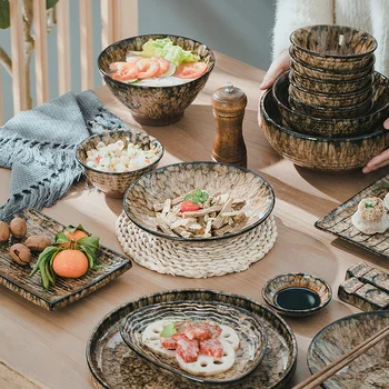 Креативный набор посуды в японском стиле для домашнего использования, ретро-стильная посуда цвета подглазури Цзиндэчжэнь
