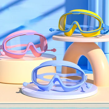Очки для плавания в Большой Оправе Взрослые с Затычками для ушей Очки Для Плавания Мужчины Женщины Профессиональные HD Противотуманные Очки Силиконовые Очки