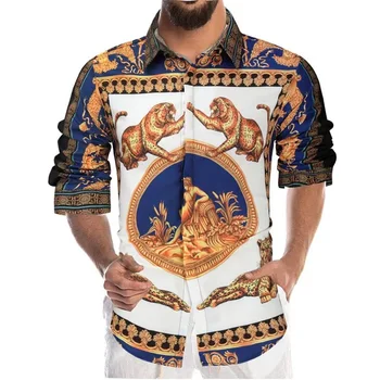2023 Новые Моды Для Мужчин Рубашка Осень Городского Чувство Юмора Напечатано С Длинным Рукавом Повседневная Рубашка С Отворотом 