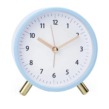 Будильник 4,5-дюймовый прикроватный аналоговый будильник, Настольный будильник для спальни, круглые часы на батарейках с подсветкой синего цвета