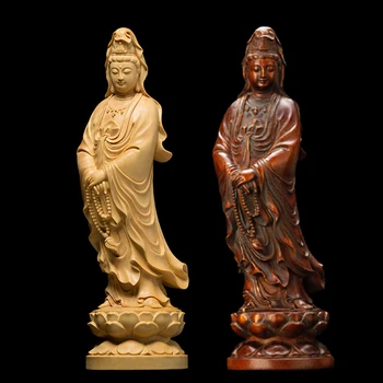 Статуя Будды Гуань Инь, статуя будды Гуань Инь, деревянный будда, Домашний Декор, Настенная Скульптура, Автомобильные Аксессуары, резьба по дереву