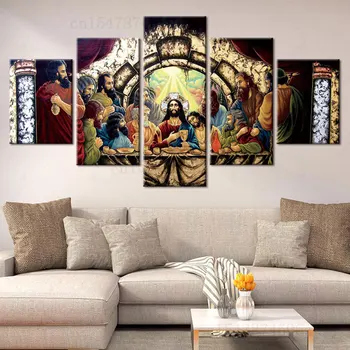 5 Панелей Религиозные Картины Фото Современные плакаты с христианским Иисусом Печать картин на холсте Настенное искусство Домашний Винтажный Декор Плакат