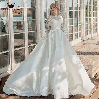 Элегантное бальное платье Свадебные платья с атласными кружевными аппликациями с длинным рукавом 2023 Новый Дизайн Формального свадебного платья Нестандартного размера DX08